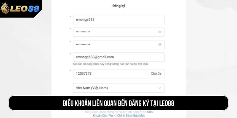 Điều khoản liên quan đến đăng ký tại LEO88